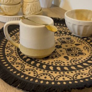 Individual Redondo Boho Black – Con flecos YUTE